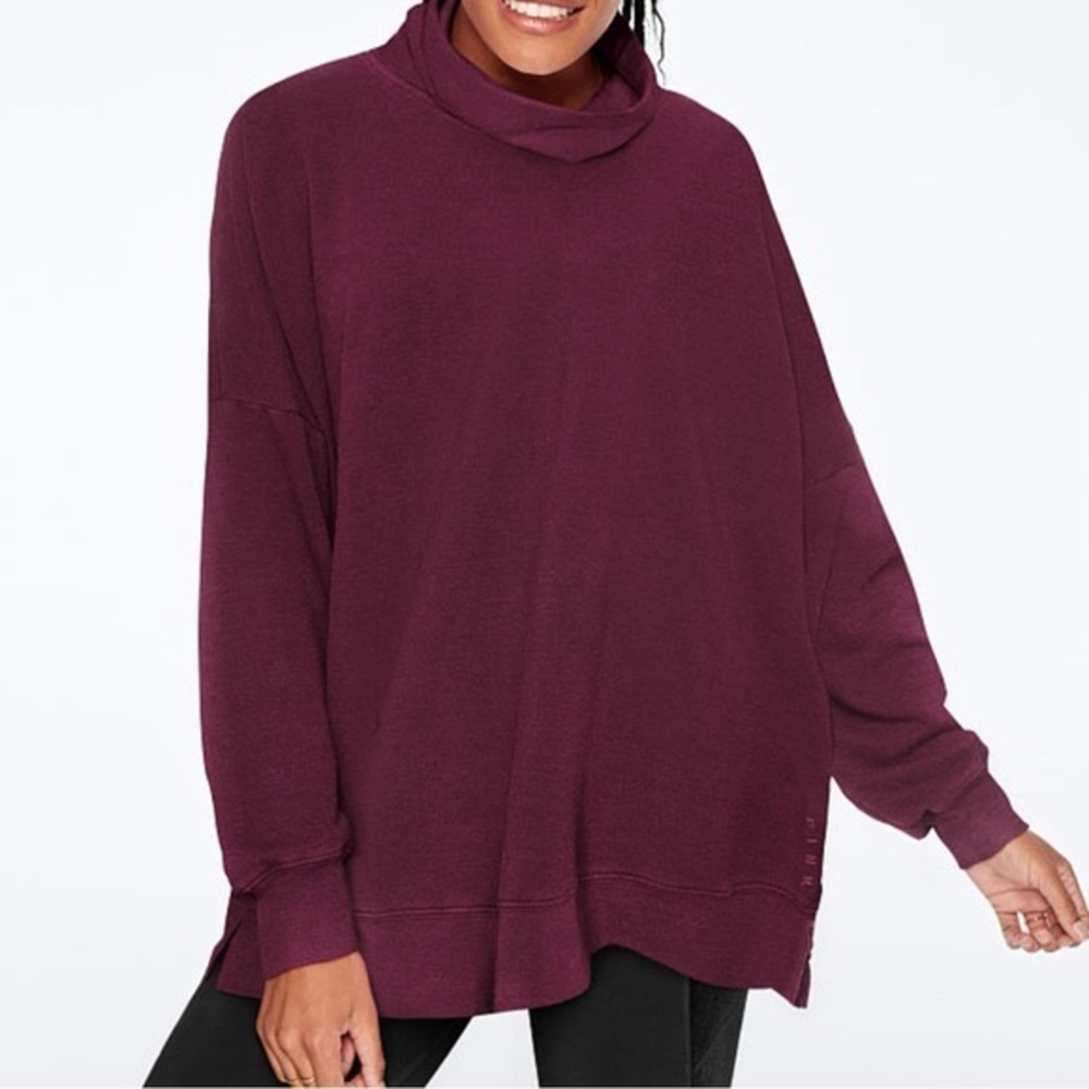 🔥5 for $25🔥 Victoria’s Secret PINK Maroon Turtle Cowl Neck Pullover Sweatshirt